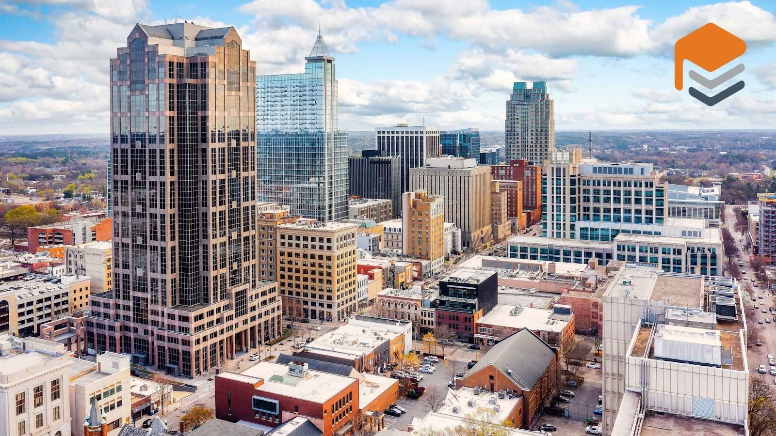 Aerial view of Raleigh city center where Concrete coatings can be seen through out