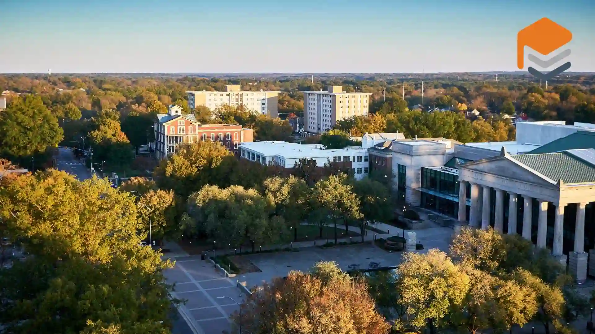 Overview of an plaza district in North Carolina where concrete patio floor services are needed.